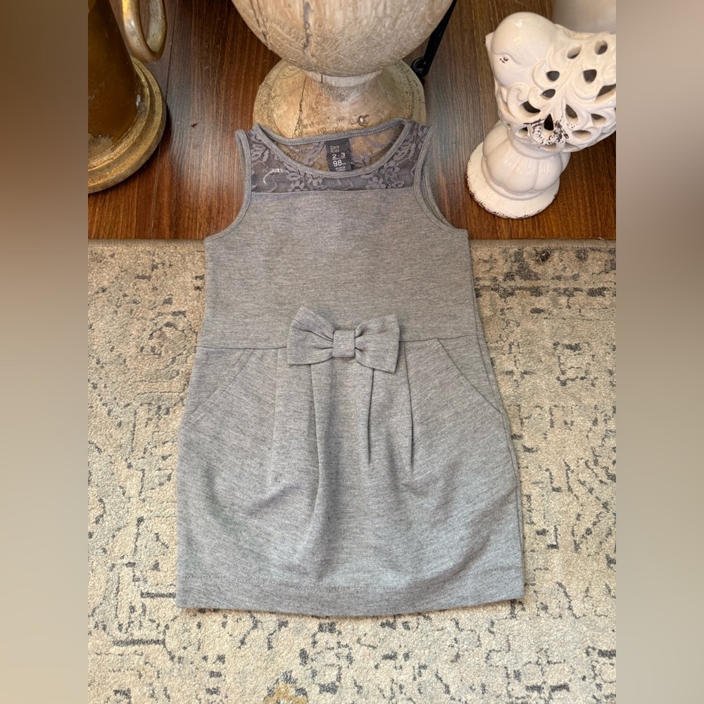 Zara Gray Kids Dress with Bow Accent
